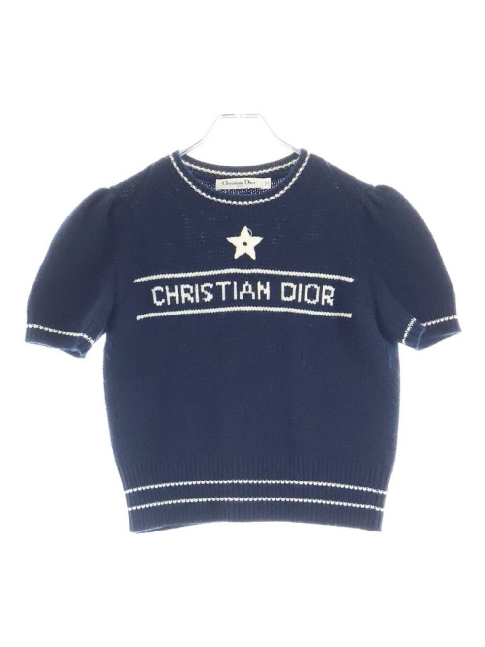 Dior Logo Embroidery Short Sleeve Cashmere Knit Sweater Navy